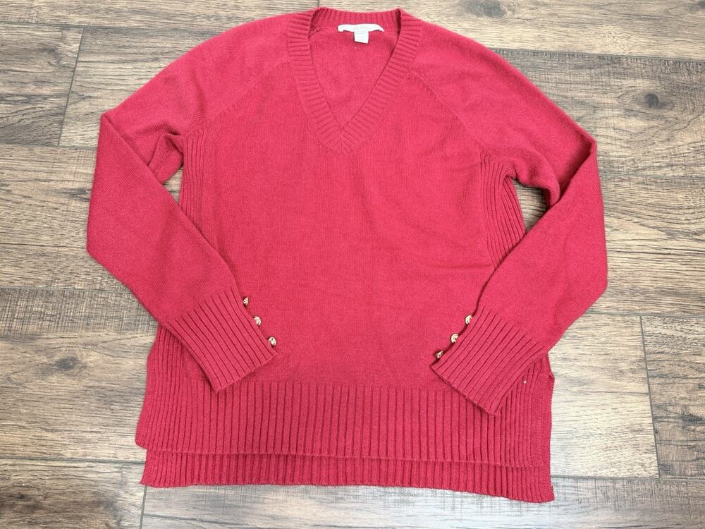 Lilly Pulitzer V-neck Sweater Womens XS Red Long Sleeve Gold Buttons